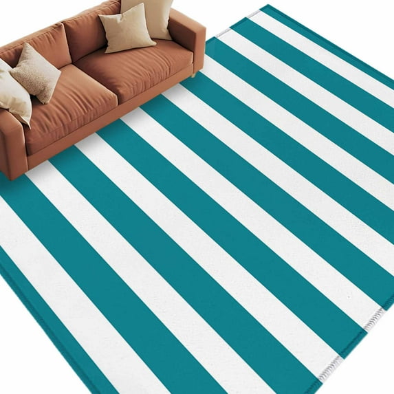 Teal Striped Large Area Rugs for Bedroom Living Room, Soft Non Slip Carpet Bedside Rug, Simple Art Vertical Stripe Farmhouse Rectangular Floor Cover Kitchen Accent Rug 5'x8' for Dining Room/Office