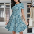 thumbnail image 1 of Teal Striped Leaf Pattern Women's Classic Swing Skater Dress Casual Work Party Cocktail Dresses, 1 of 6