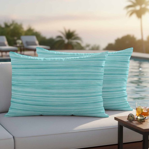 Teal Striped Outdoor Waterproof Pillow Covers 20x12 Boho Turquoise Blue Lines Linen Texture Rustic Nautical Pack of 2 Outdoor Pillow Covers Rectangular Cushion Cases for Patio Furniture Couch