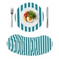 thumbnail image 1 of Teal Striped Round 13 Inch Placemats Set of 8, Simple Art Vertical Stripe Farmhouse HeatResistant Non Slip Place Mats for Dining Table, Wipeable Braided Kitchen Table Mats for Housewarming, 1 of 9
