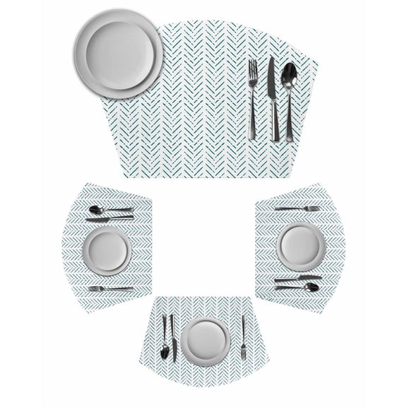 Teal Striped Round Table Placemats Set of 6 Wedge Placemats, Modern Abstract Art Geometric Place Mats for Dining Table Set Washable Mats Kitchen Decor for Indoor Outdoor Wipe Clean