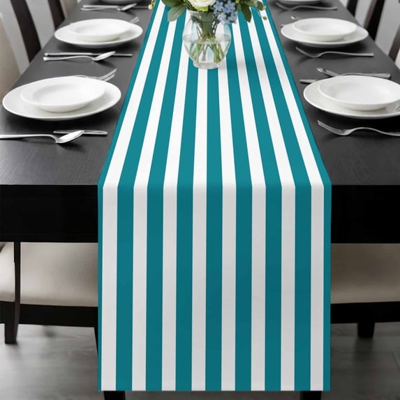 Teal Striped Table Runner 72 Inches Long, Simple Art Vertical Stripe Farmhouse Kitchen Coffee Dining Table Decoration for Home Party Birthday Wedding Home Decor 16x72 Inches