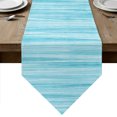 thumbnail image 1 of Teal Striped Table Runner Linen Burlap Table Runner 72 Inches Long Abstract Modern Farmhouse Blue Stripes Dresser Scarves for Kitchen Island Coffee Dining Room Party Wedding Holiday Decor 18"x72", 1 of 8