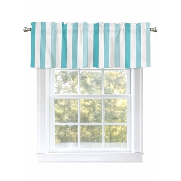 Teal Striped Valances for Windows, Rod Pocket Kitchen Valance Curtains - Soft & Washable Small Window Treatment for Living Room, Bathroom, Green Ombre , 42x12 Inch, 1 Panel