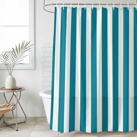 Teal Striped Waterproof Shower Curtain, Stall 36"x72" Washable Polyester Fabric Shower Curtains for Bathroom, Simple Art Vertical Stripe Farmhouse Decorative Bathtub Curtain Sets with Hooks