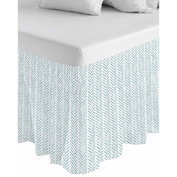 Teal Striped Wrap Around Bed Skirts for Queen Bed 18" Drop, Bed Skirt with Adjustable Elastic Belt Dust Ruffle Bed Valance for Bedroom Hotel Luxury Modern Abstract Art Geometric Bed Frame Cover