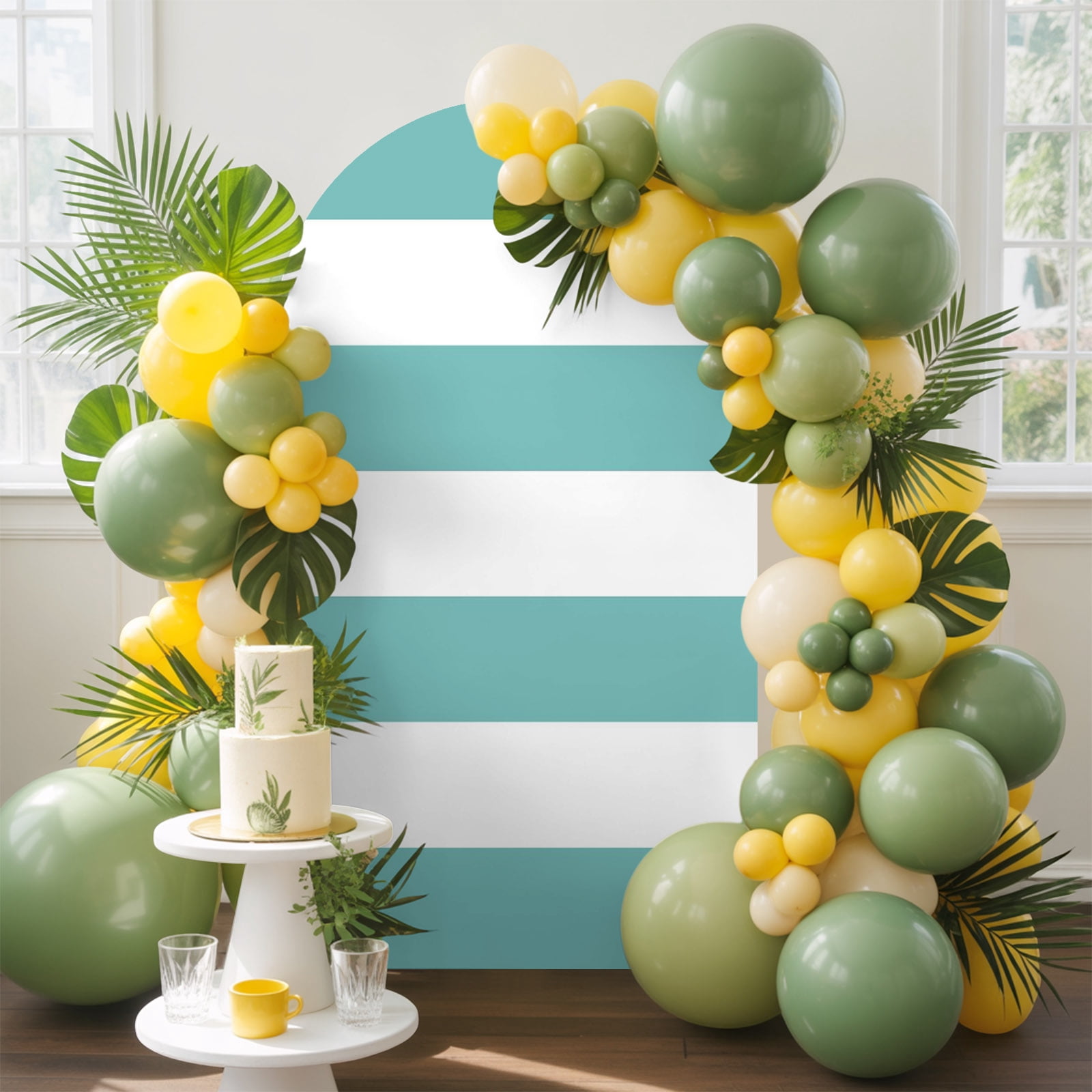 Typical Backdrop Teal Stripes Arch Backdrop Cover, 4FT, Modern Artistic Parallel Lines ...