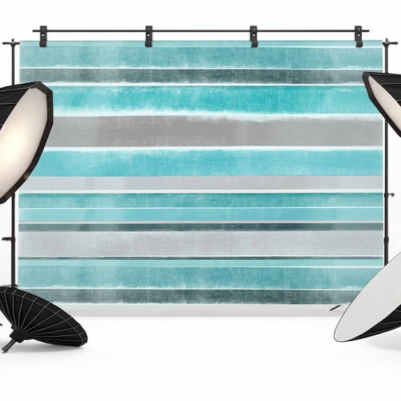Teal Stripes Backdrop for Photography, Watercolor Northern Europe Style Photo Backdrop Portrait Background Party Banner Photo Backgrounds for Studio Booth Props, 7x5ft