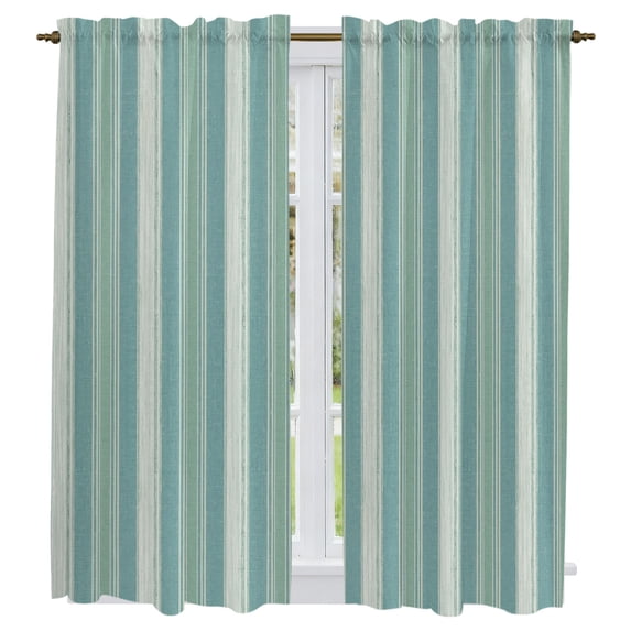 Teal Stripes Kitchen Curtains 63 Inch Length, Farmhouse Striped Modern Abstra Tiers Curtains for Living Room Berdoom Bathroom, Light Filtering Drapes Rod Pocket Window Treatment 2 Panels 42"Wx63"L