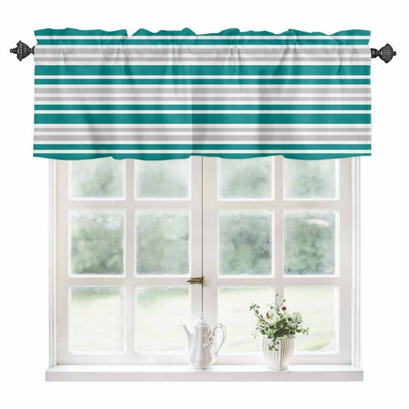 Teal Stripes Kitchen Valances for Windows 60x18 Inch Kitchen Curtains Valances Rod Pocket Modern Minimalist Horizontal Ombre Lines Bathroom Window Valances for Window Treatment Decor