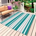 thumbnail image 1 of Teal Stripes Outdoor Rug for Patio/Deck/Porch, Non-Slip Large Area Rug 5 x 8 Ft, Modern Minimalist Horizontal Ombre Lines Indoor Outdoor Rugs Washable Area Rugs, Reversible Camping Rug Carpet Runner, 1 of 8