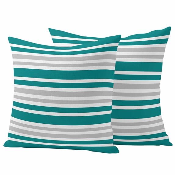 Teal Stripes Outdoor Waterproof Pillow Covers, Modern Minimalist Horizontal Ombre Lines Decorative Square Throw Pillowcase Sofa Cushion Sham for Patio/Couch/Chair, 20"x20" 2 Pack
