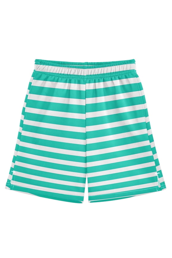 Teal Stripes Pattern Athletic Shorts Breathable with Comfort Fit Drawstring Casual Sweatshorts Medium