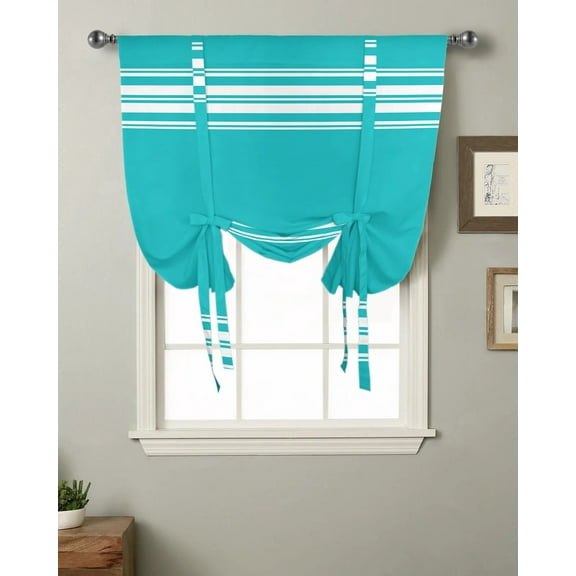 Teal Stripes Rustic Farmhouse Window Curtain for Living Room Home Decor Blinds Drapes Kitchen Tie-up Short Curtains