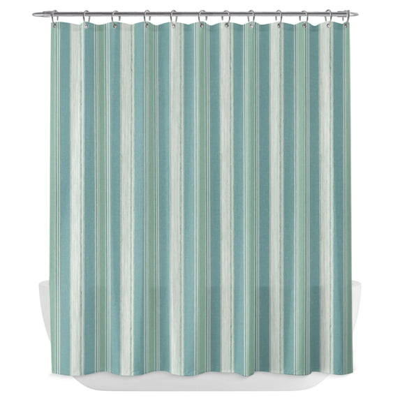 Teal Stripes Shower Curtain - Water Repellent Fabric Shower Curtains Washable, Farmhouse Striped Modern Abstra Decorative Polyester Cloth Bathroom Curtains Modern Bath Decor 72"x72"