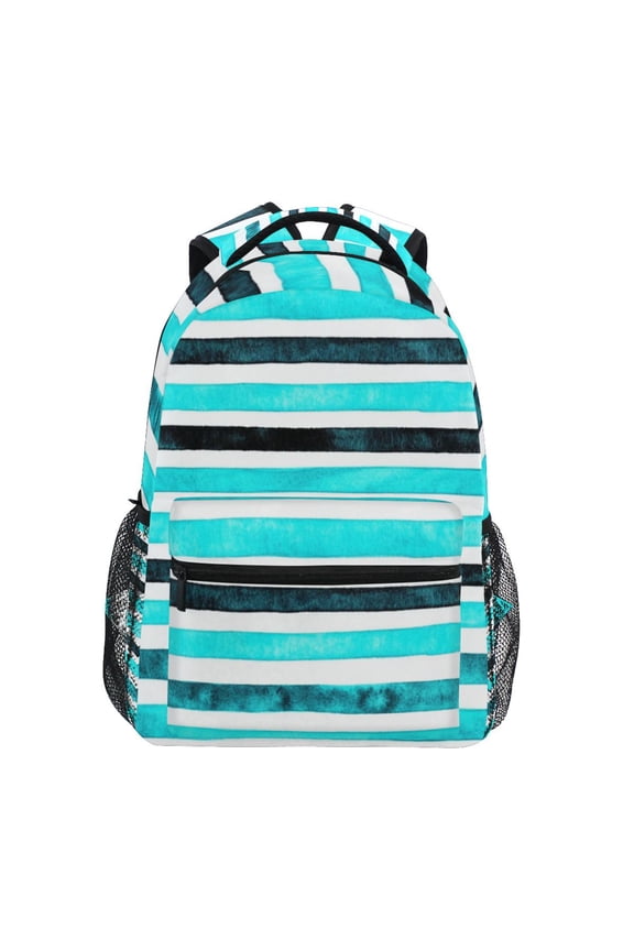 Teal Stripes Stylish Large Backpack 15L Self-Standing Durable Twill for School, Office and Travel Use