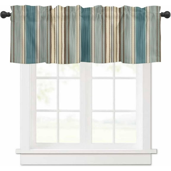 Teal Stripes Valances Window Treatment Farmhouse Decor, Vintage Teal Boho Striped Rod Pocket Valance Curtains for Living Room, Bedroom, Kitchen, 54" W x 18" L - 1 Panel