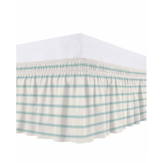 Teal Strips Bed Skirt King Size 16" Drop Classic Pink Lines Abstract Nature Khaki Ruffled Wrap Around Bed Skirts Adjustable Elastic Bedskirt Dust Ruffle for King Size Bed