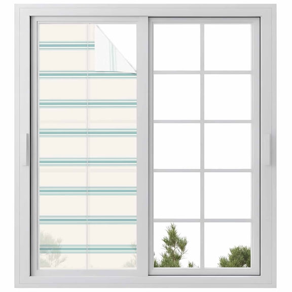 Teal Strips Window Privacy Film Classic Pink Lines Abstract Nature Khaki Decorative Glass Window Film UV Blocking Static Cling Non-Adhesive Sticker Covering for Home Door 23.6 x 59 inches