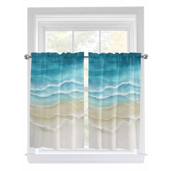 Teal Summer Beach Living Room Curtains 2 Panel, Coastal Nautical Seaside Ocean Cafe Window Treatment, Farmhouse Bedroom Bathroom Kitchen Curtains Drapes 104"x54"