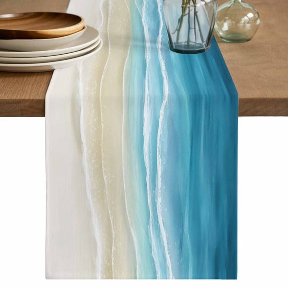 Teal Summer Beach Table Runner 72 Inches, Coastal Nautical Seaside Ocean Bed Runner Dresser Scarves Tabletop for Indoor Outdoor Parties/Ceremony/Banquet, 13" x 72"