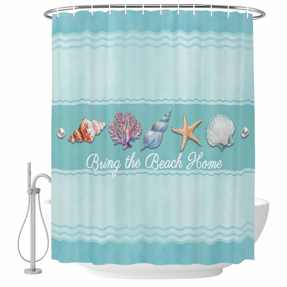 Teal Summer Coastal Shower Curtain, Waterproof Shower Curtains for Bathroom, Modern Ocean Waves Starfish Shell Washable Fabric Bathtub Curtain Set Bath Decor with 12 Hooks 72"x78"