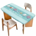 thumbnail image 1 of Teal Summer Coastal Table Cloths for 3 Foot Rectangle Tables, Modern Ocean Waves Starfish Shell Patio Waterproof Elastic Fitted Tablecloths, Washable Rectangular Table Cover for Camping, 1 of 8