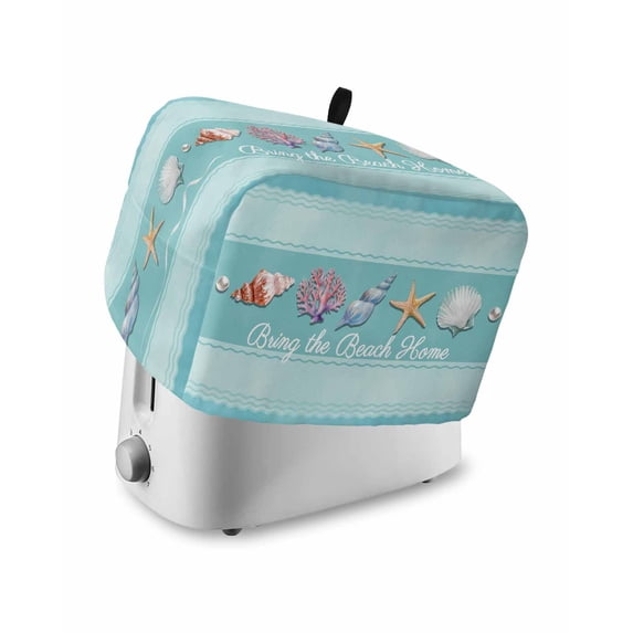Teal Summer Coastal Toaster Cover 2 Slice, Small Kitchen Appliance Covers, Modern Ocean Waves Starfish Shell Toaster Oven Cover with Loop, Bread Machine Cover Polyester Dust Cover Protection