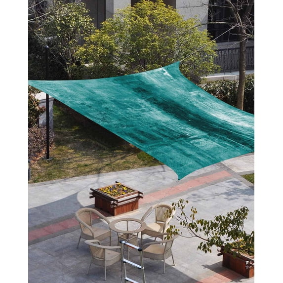 Teal Sun Shade Sail 14'x18' Rectangle Outdoor Shade Canopy, Retro Oil Painting Modern Abstract Art Aesthetics Porch Shades Outdoor Sun Blocking Screen, Sunshade Cloth Covers for Patio/Deck/Garden
