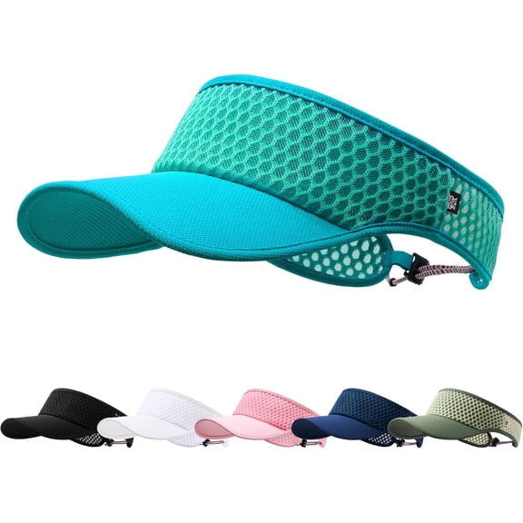 Teal Sun Visor Hat Men Women - Wide Brim Quick Dry Adjustable Cap, Lightweight for Golf Tennis Pickleball Beach