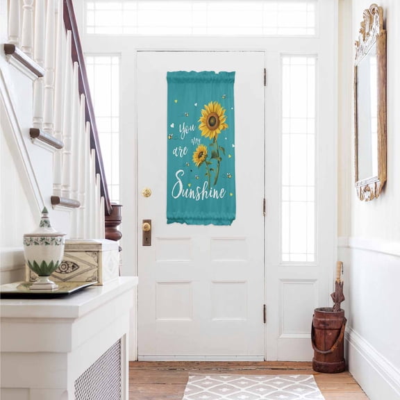Teal Sunshine Sunflower Door Curtains for Door Window, French Sidelight Front Back Door Curtains With Tieback, Pastoral Bees Farmhouse Floral Kitchen Rod Pocket Drapes Panel, 25"x40"