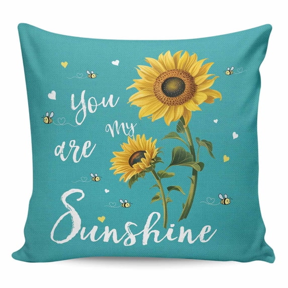 Teal Sunshine Sunflower Pillow Covers 18x18 Inch Decorative Throw Pillow Cover, Pastoral Bees Farmhouse Floral Sofa Pillowcases Accent Cushion Case Home Decor Bedroom Living Room