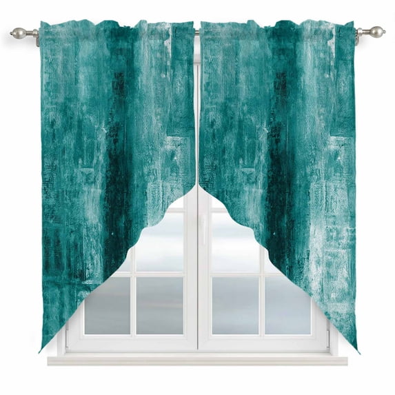 Teal Swag Curtain Valances, Retro Oil Painting Modern Abstract Art Aesthetics Kitchen Valance for Window, Rod Pocket Small Topper Drapes for Cafe Bedroom Bathroom 2 Panels Window Treatment 28"x36"