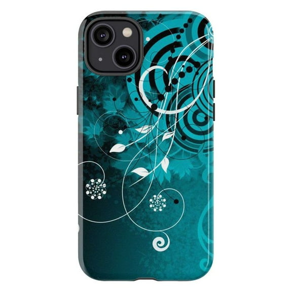 Teal Swirl Abstract Phone Case, Elegant Floral Line Art with Modern Geometric Design, Artistic Protective iPhone Cover for iPhone 17 16 15 14 13 12 11 Pro Plus Max Mini
