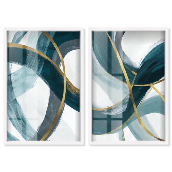 Teal Swirl Shadowbox Print Abstract Art Set By Art Remedy, White Frame, 10 x 15