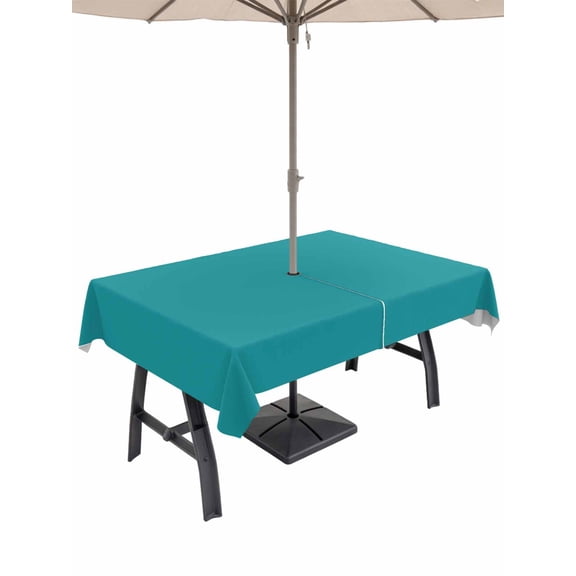 Teal Table Cloth Rectangle Outdoor Tablecloth, Turquoise Pure Teal Waterproof Wrinkleproof Table Cover with Umbrella Hole and Zipper for Party/Dining/Patio/Wedding 60x102 Inch