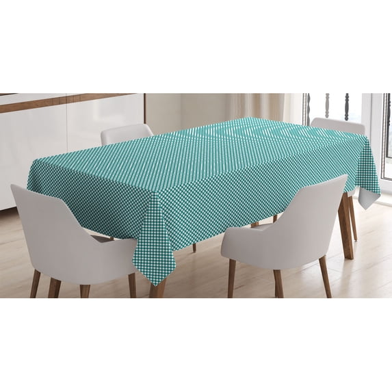 Teal Tablecloth, Polka Dotted Pattern Traditional Style European Inspired and Vibrant Colored Image, Rectangle Satin Table Cover Accent for Dining Room and Kitchen, 60" X 90", Teal White, by Ambesonne