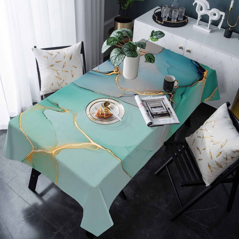 Teal Tablecloth Rectangle Table Cloth 60x120 , Waterproof Tablecloth Outdoor Table Cloth, Modern Marble Ink Painting Abstract Art Washable Table Cover