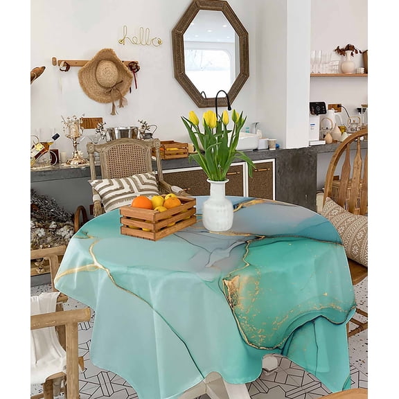 Teal Tablecloth Square Table Cloth 54x54, Waterproof Tablecloth Outdoor Table Cloth, Modern Marble Ink Painting Abstract Art Washable Table Cover for Kitchen Dining Party