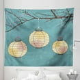 thumbnail image 1 of Teal Tapestry, 3 Paper Lanterns Hanging on Branches Lighting Fixture Source Lamp Boho, Fabric Wall Hanging Decor for Bedroom Living Room Dorm, 5 Sizes, Teal Pale Yellow, by Ambesonne, 1 of 1