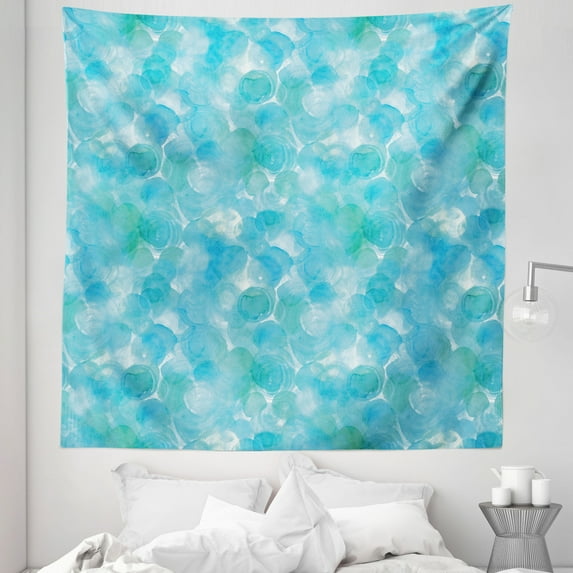 Teal Tapestry, Abstract and Expressionist Watercolor Art Design with Aqua Circles Pattern, Fabric Wall Hanging Decor for Bedroom Living Room Dorm, 5 Sizes, Aqua Blue Turquoise, by Ambesonne