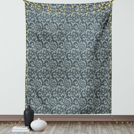 Teal Tapestry, Lace Style Abstract Floral Ornament with Victorian Inspirations Vintage Illustration, Wall Hanging for Bedroom Living Room Dorm Decor, 40W X 60L Inches, Teal Beige, by Ambesonne