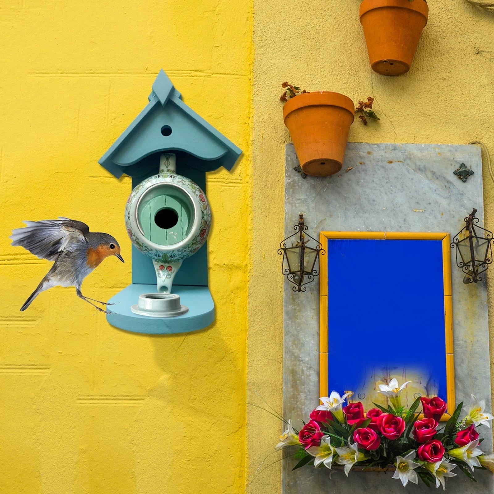 Teal Teapot Birdhouse Feeder Birdhouse And Squirrel Proof Bird Feeders