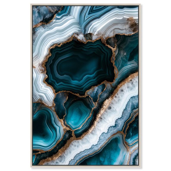 Teal Tectonic I Canvas Blue Geode Wall Art by Art Remedy, Silver Frame, 36 x 54