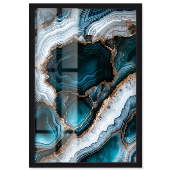 Teal Tectonic I Shadowbox Print Blue Geode Wall Art by Art Remedy, Black Frame, 24 x 36