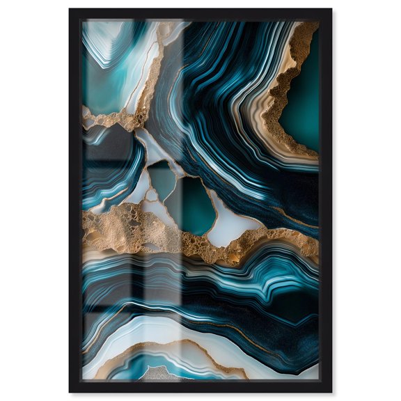 Teal Tectonic II Shadowbox Print Blue Geode Wall Art by Art Remedy, Black Frame, 36 x 54