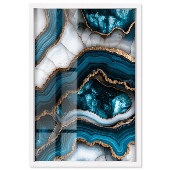Teal Tectonic III Shadowbox Print Blue Geode Wall Art by Art Remedy, White Frame, 30 x 45