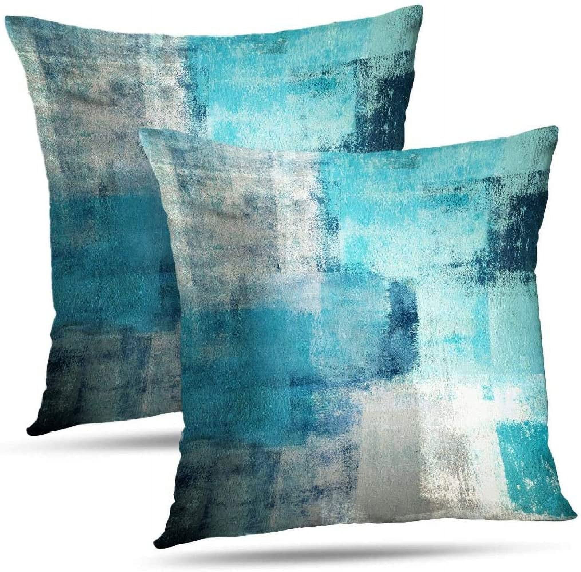 Grey Blue Decorative Throw Pillow for Couch, Large Square Pillows, Mod –  Art Painting Canvas