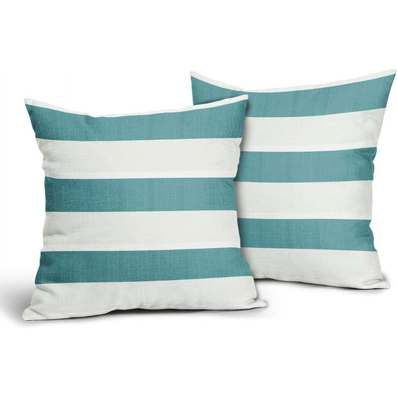 Teal Throw Pillow Covers 16x16 Inch Pack of 2 Turquoise and Beige Stripe Pillow Covers Farmhouse Outdoor Pillowcase Linen Square Cushion Cover for Bedroom Sofa Couch Home Decor