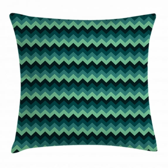 Teal Throw Pillow Cushion Cover, Expressionist Chevron Style Pattern Geometric Vibrant Colored Modern Artful, Decorative Square Accent Pillow Case, 24 X 24 Inches, Mint Green Teal Black, by Ambesonne